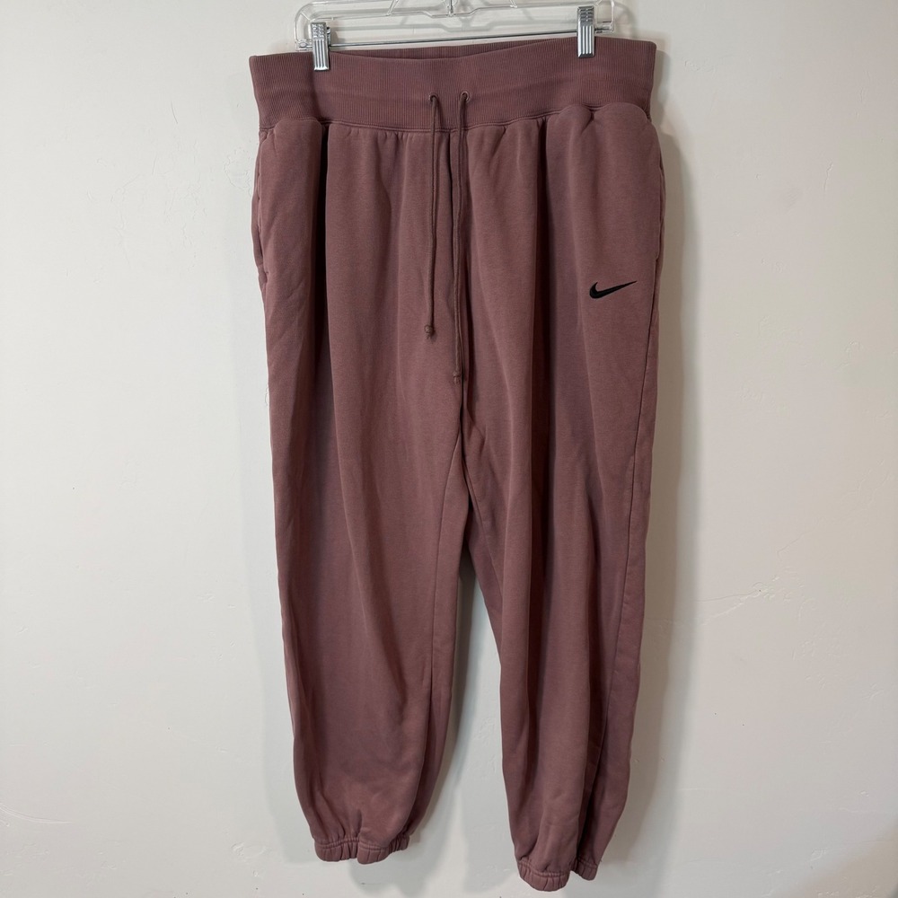 Nike Womens Joggers XL Mauve Phoenix Fleece High Waisted Lounge Leisure